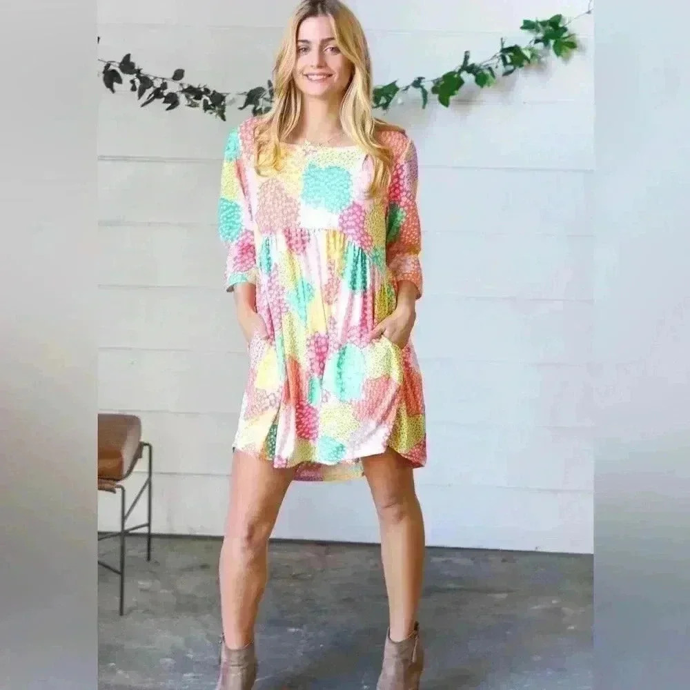 Multicolor Floral Patchwork Fit and Flare Dress